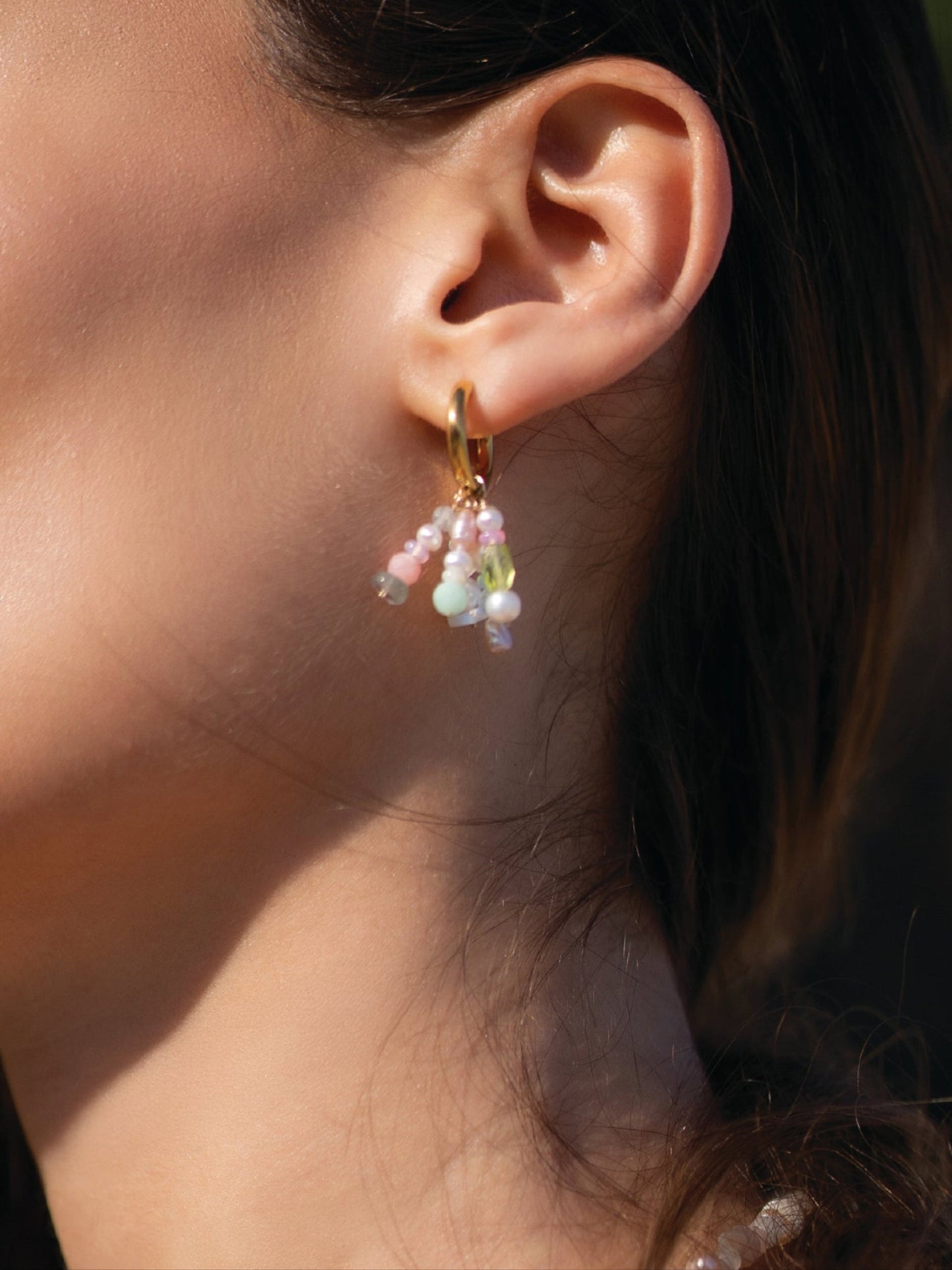 Atoll Multi Stone and Pearl Hoop Earrings