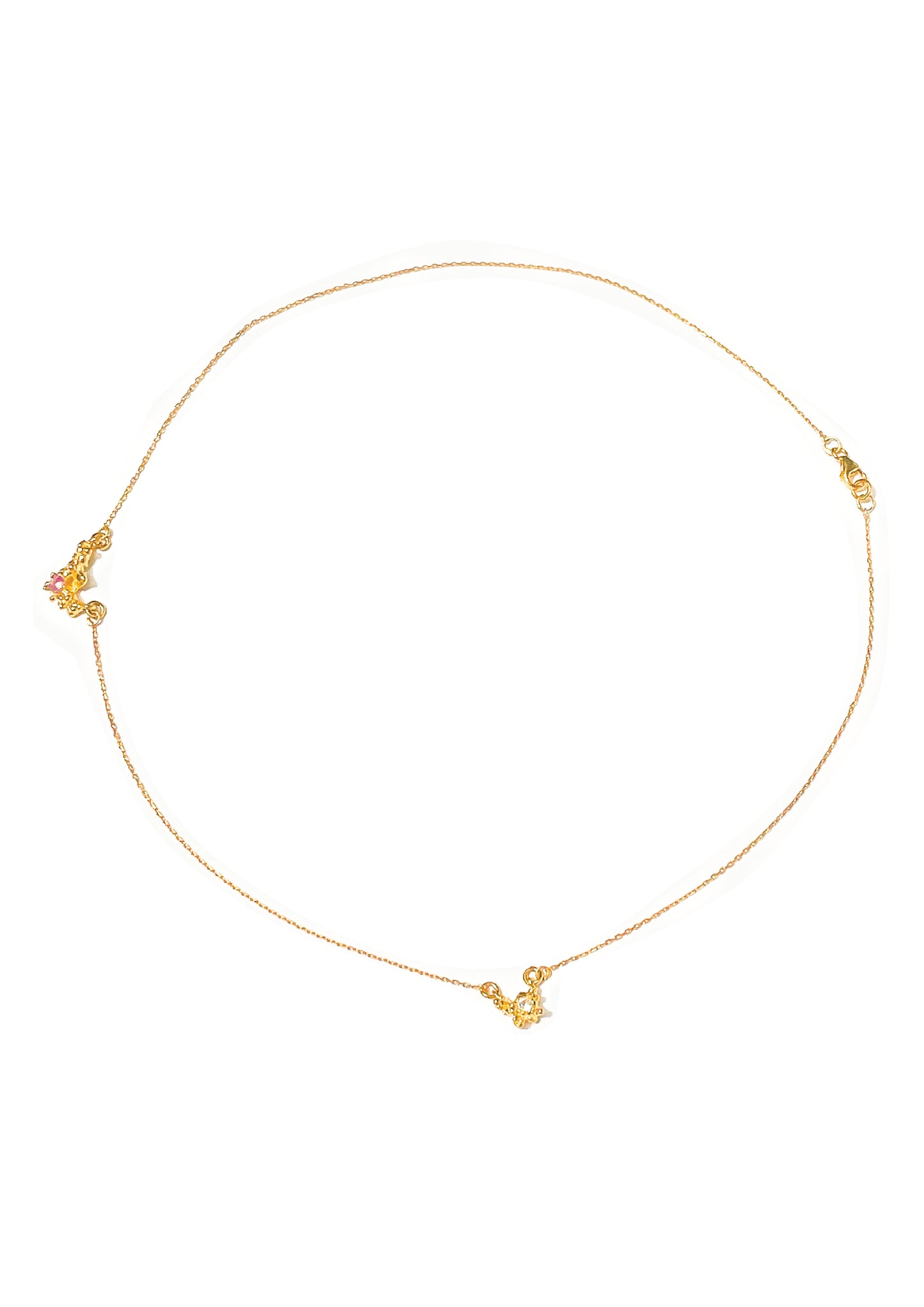 Coral Gold Necklace Double Pendant with Sapphire Gemstones