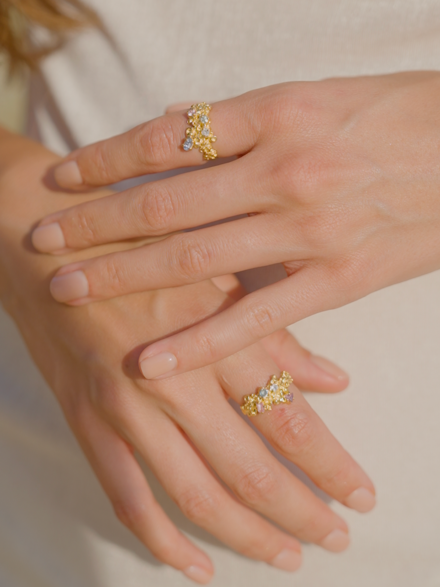 Coral Ring Gold #13 with candy coloured Sapphires - size 6.5