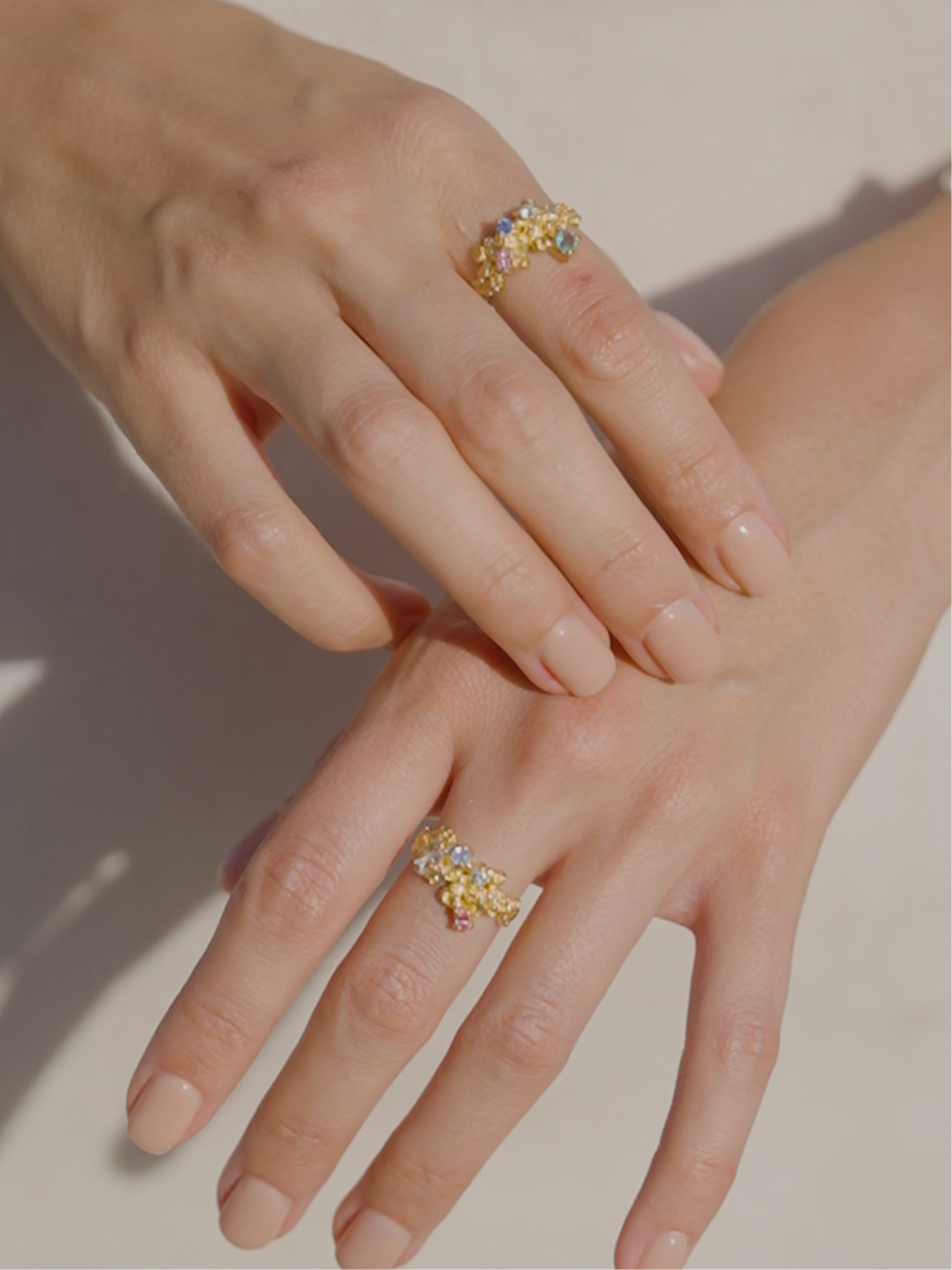 Coral Ring Gold #16 with candy coloured Sapphires - size 7
