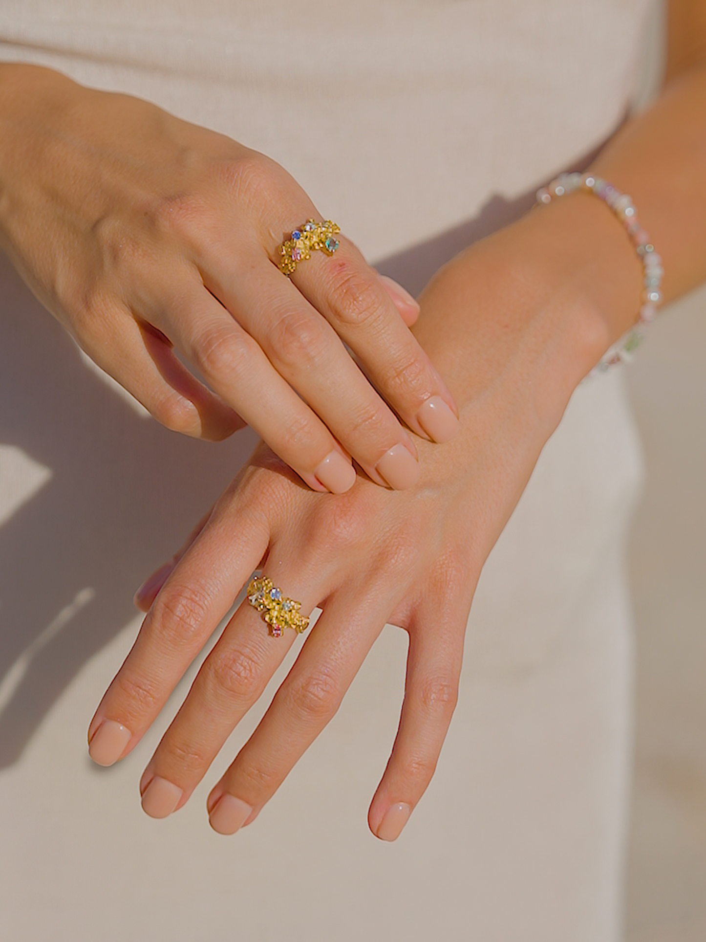 Coral Ring Gold #16 with candy coloured Sapphires - size 7
