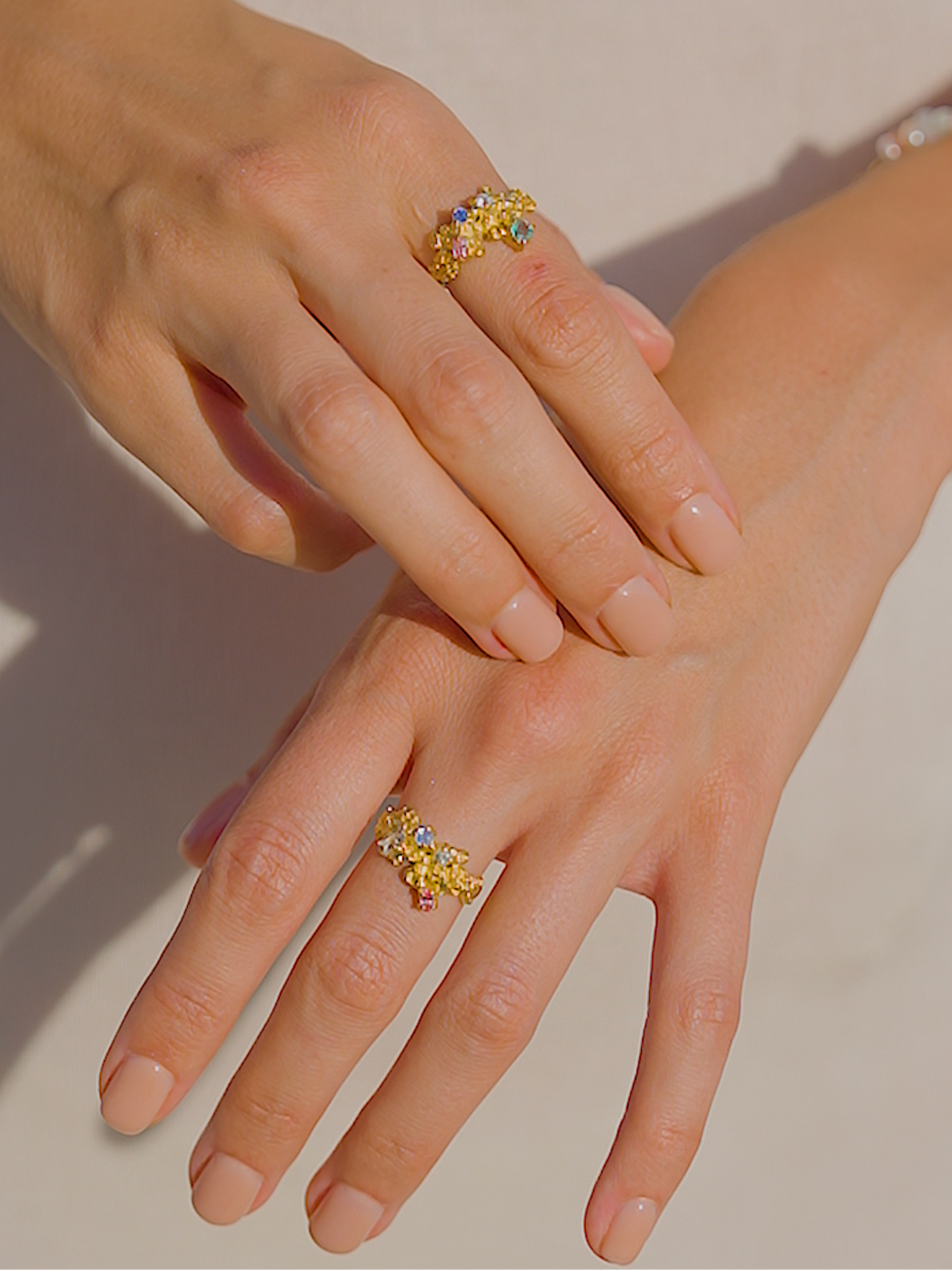 Coral Ring Gold #16 with candy coloured Sapphires - size 7