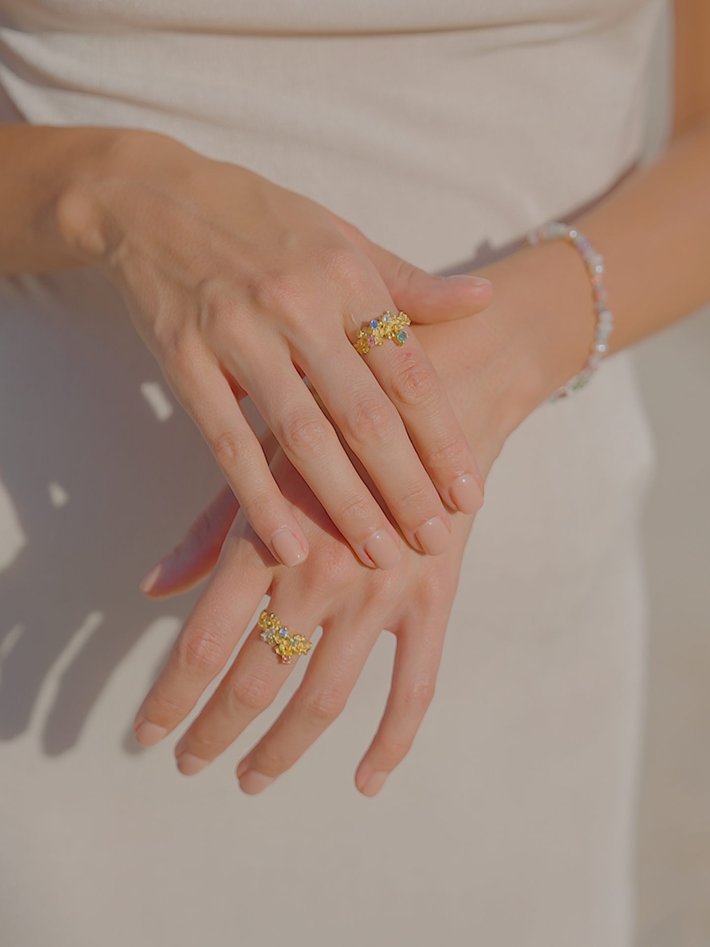 Coral Ring Gold #16 with candy coloured Sapphires - size 7