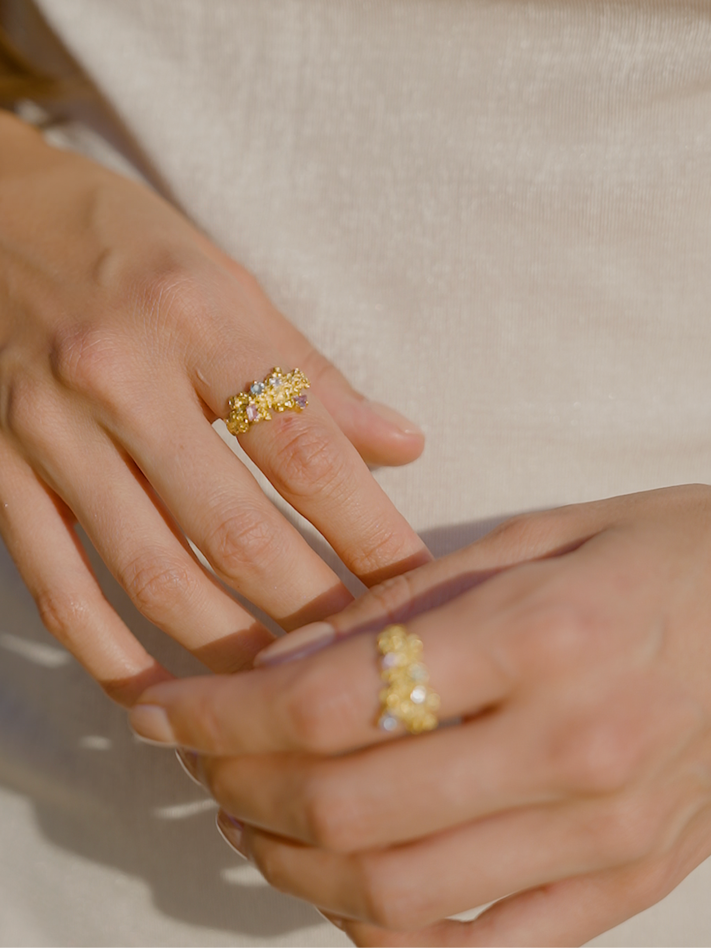 Coral Ring Gold #18 with candy coloured Sapphires - size 7