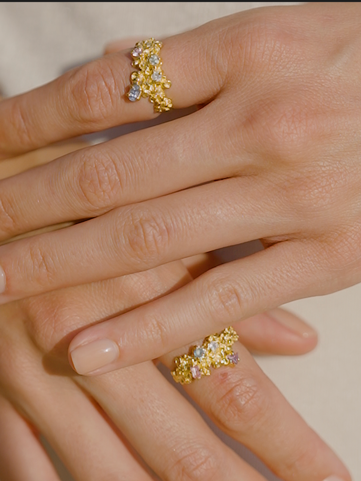 Coral Ring Gold #18 with candy coloured Sapphires - size 7