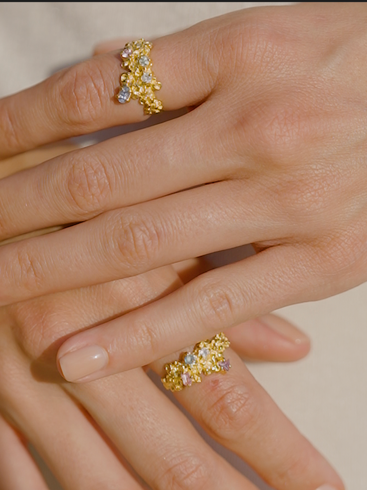 Coral Ring Gold #18 with candy coloured Sapphires - size 7