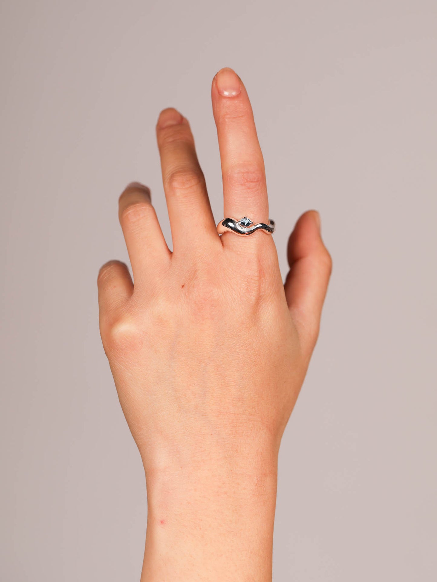 Wave Ring Silver with single Sapphire Stone # 2 | Size 6.5