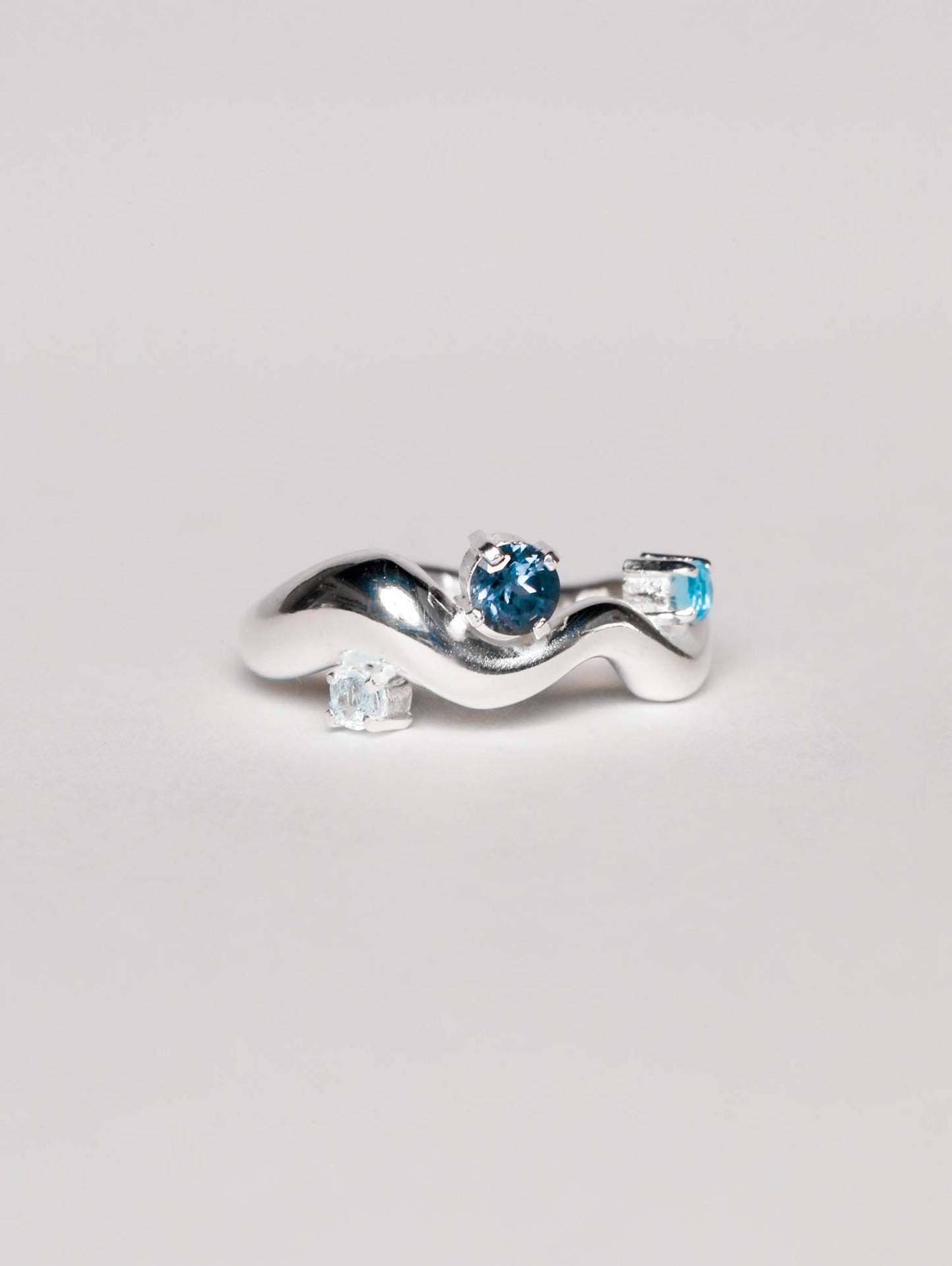 Wave Ring Silver with 3 multi Stones # 1 | Size 7