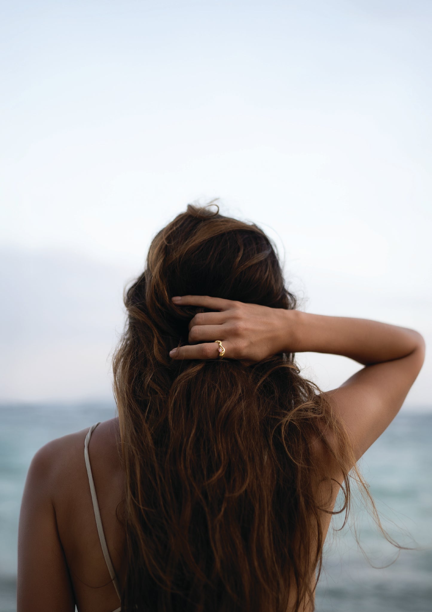 Wave Ring Gold with single pink sapphire # 19 | Size 6