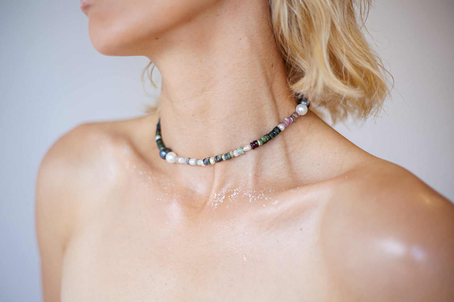 Bold Tourmaline with Akoya & Tahitian Pearl Choker Necklace.