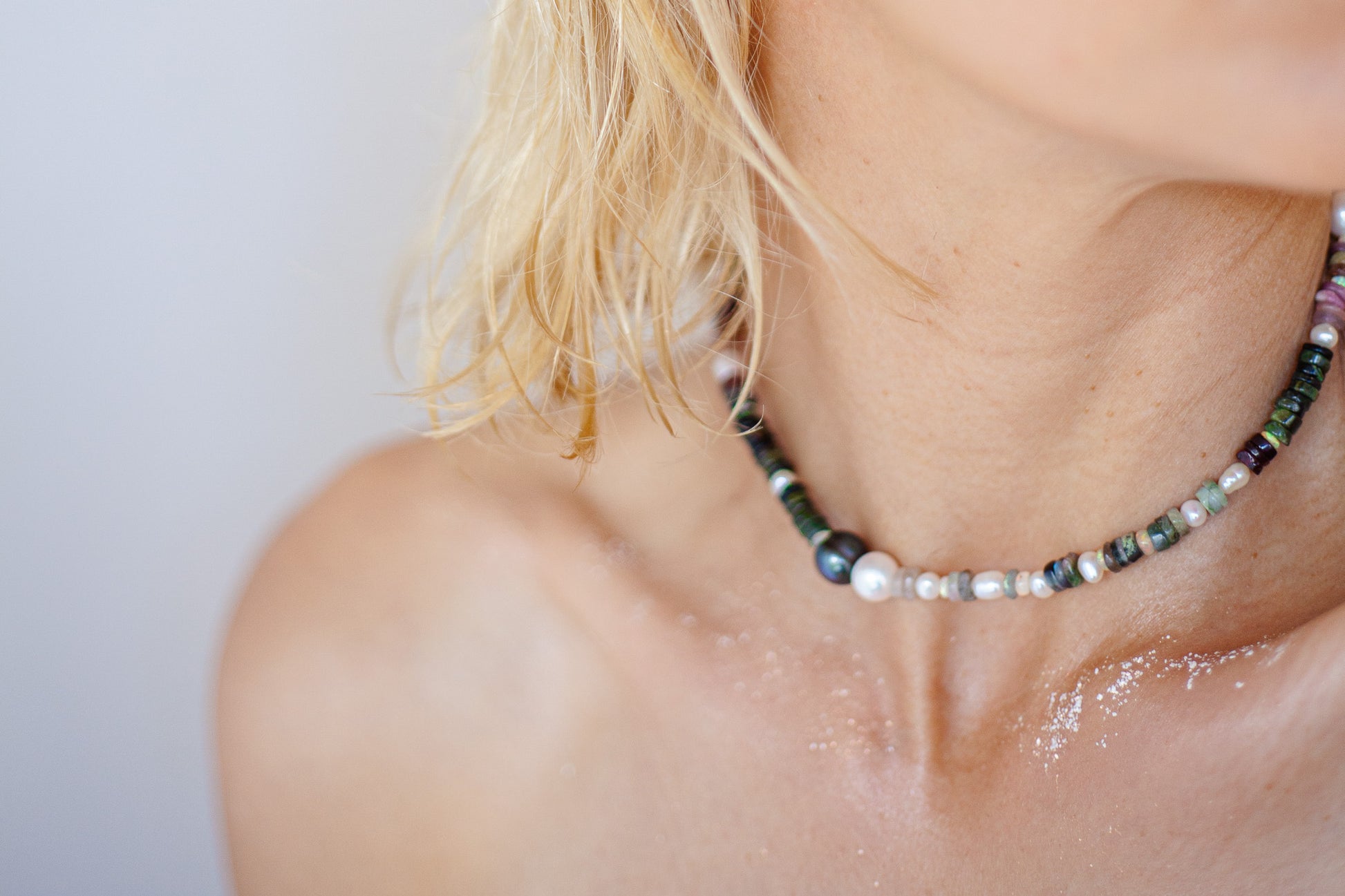 Nāmaka Bold Tourmaline with Akoya & Tahitian Pearl Choker Necklace.