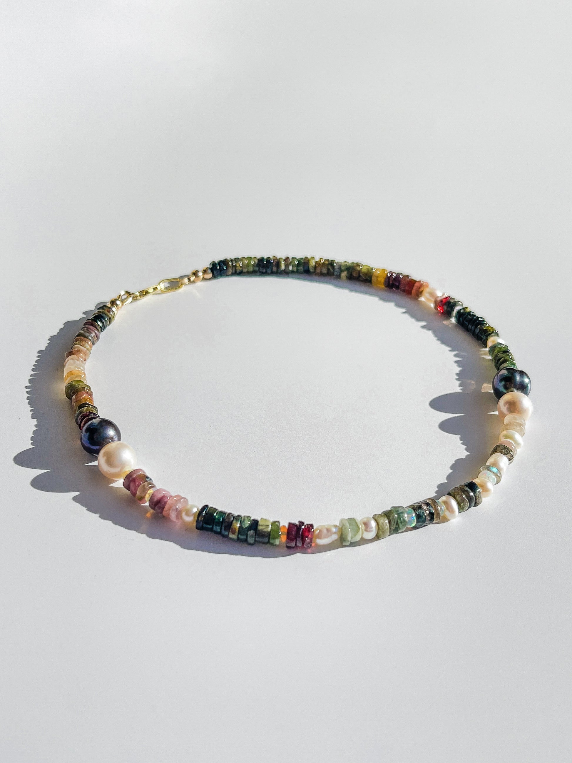 Nāmaka Bold Tourmaline with Akoya & Tahitian Pearl Choker Necklace.