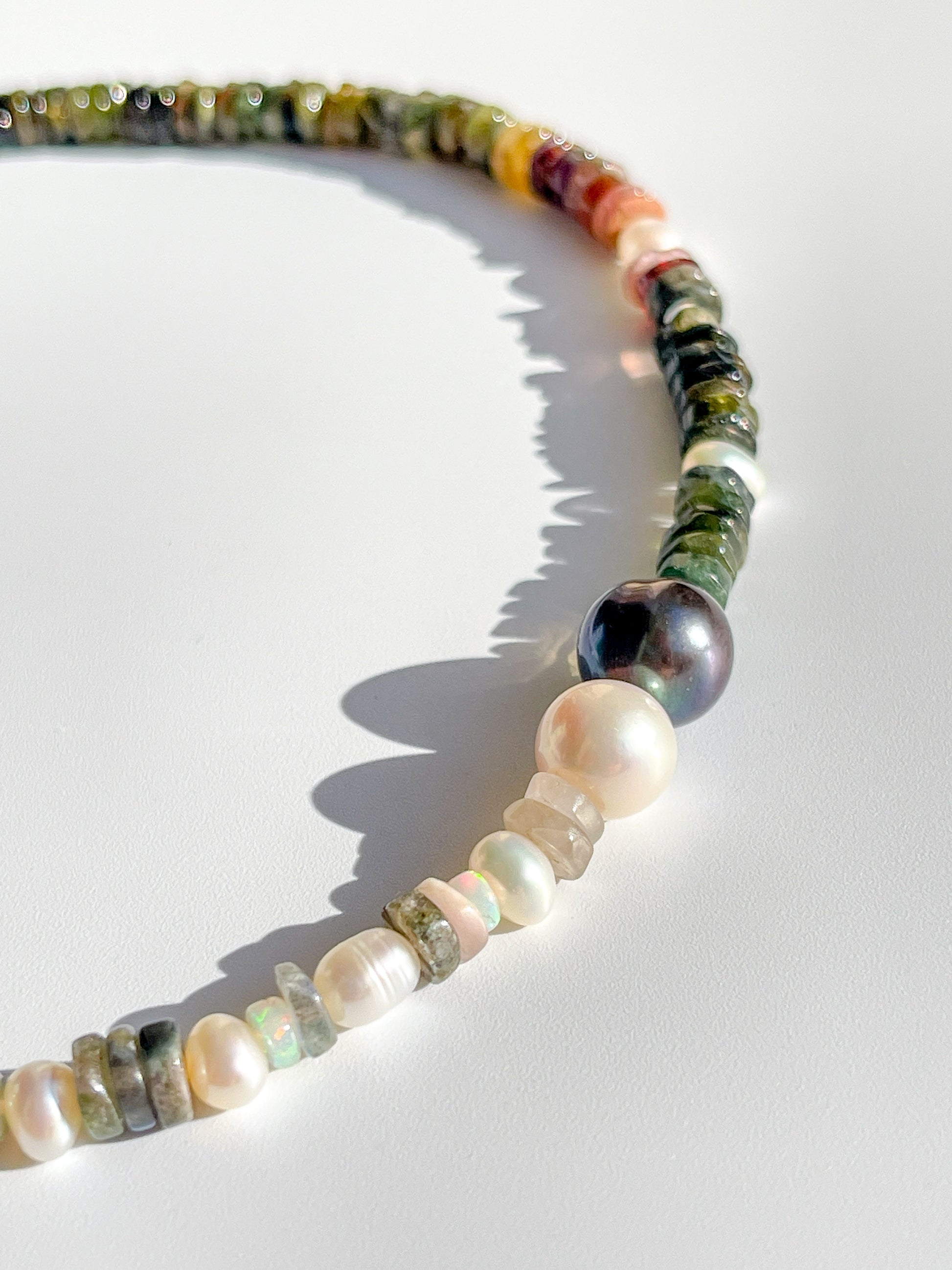 Nāmaka Bold Tourmaline with Akoya & Tahitian Pearl Choker Necklace.