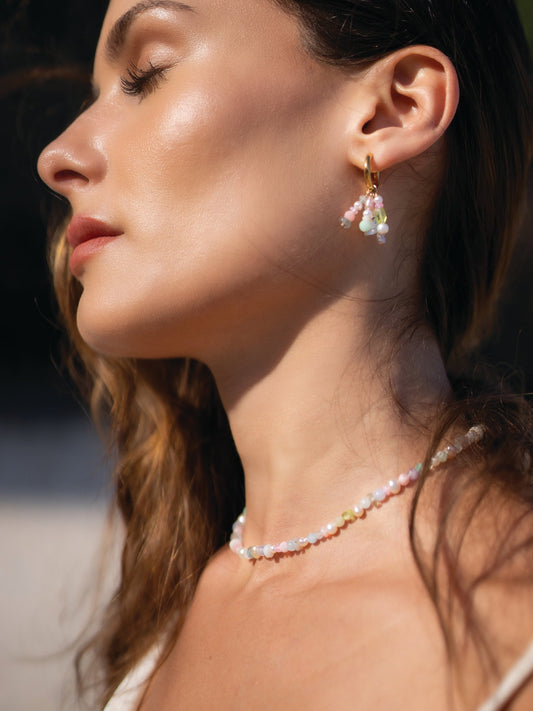 Atoll Multi Stone and Pearl Hoop Earrings