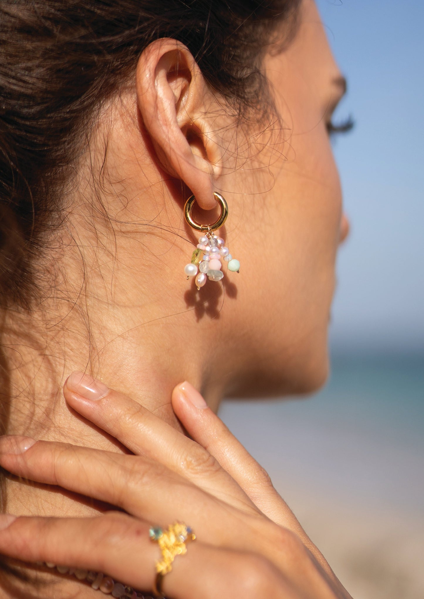 Atoll Multi Stone and Pearl Hoop Earrings