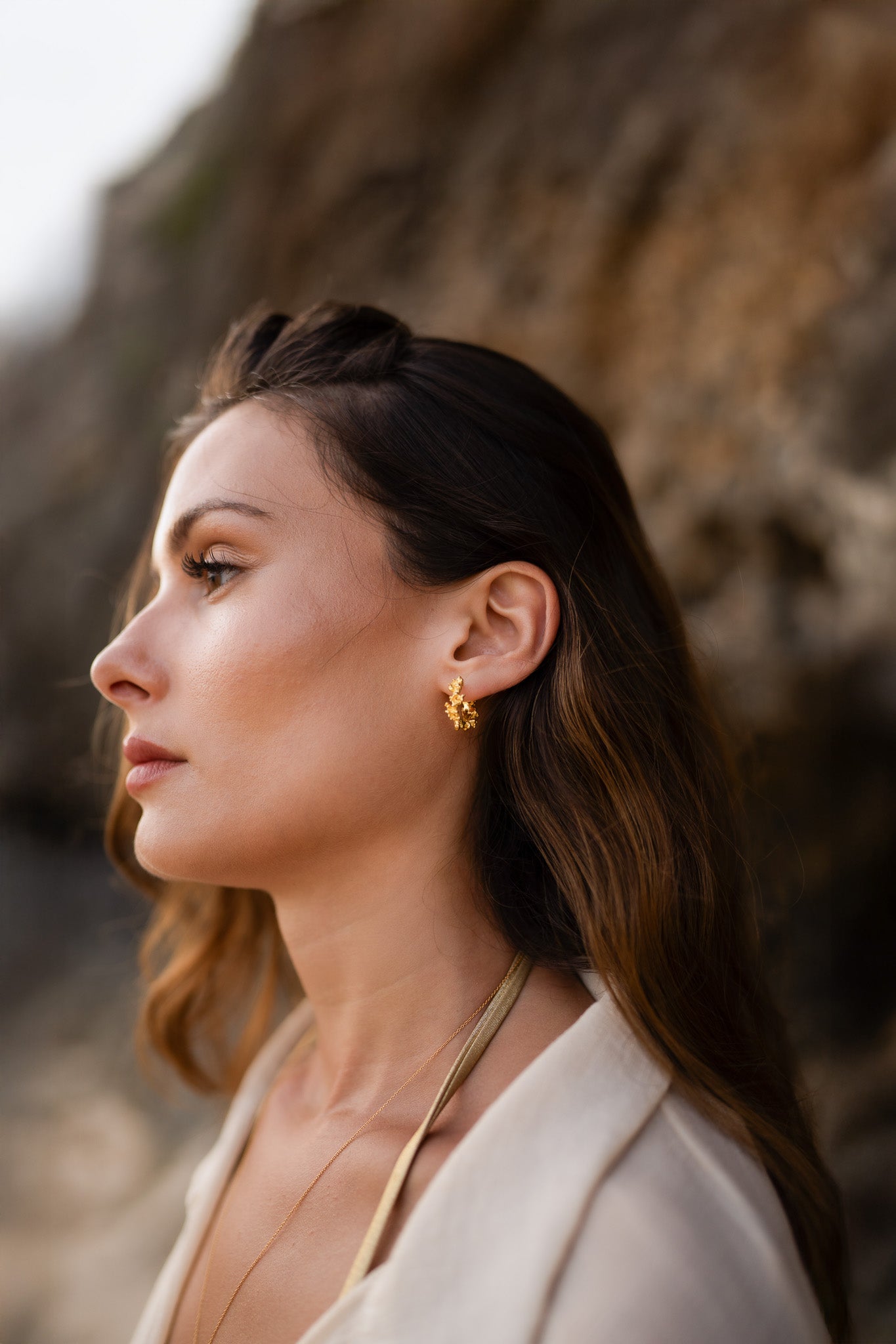 Coral Gold Hoop Earring