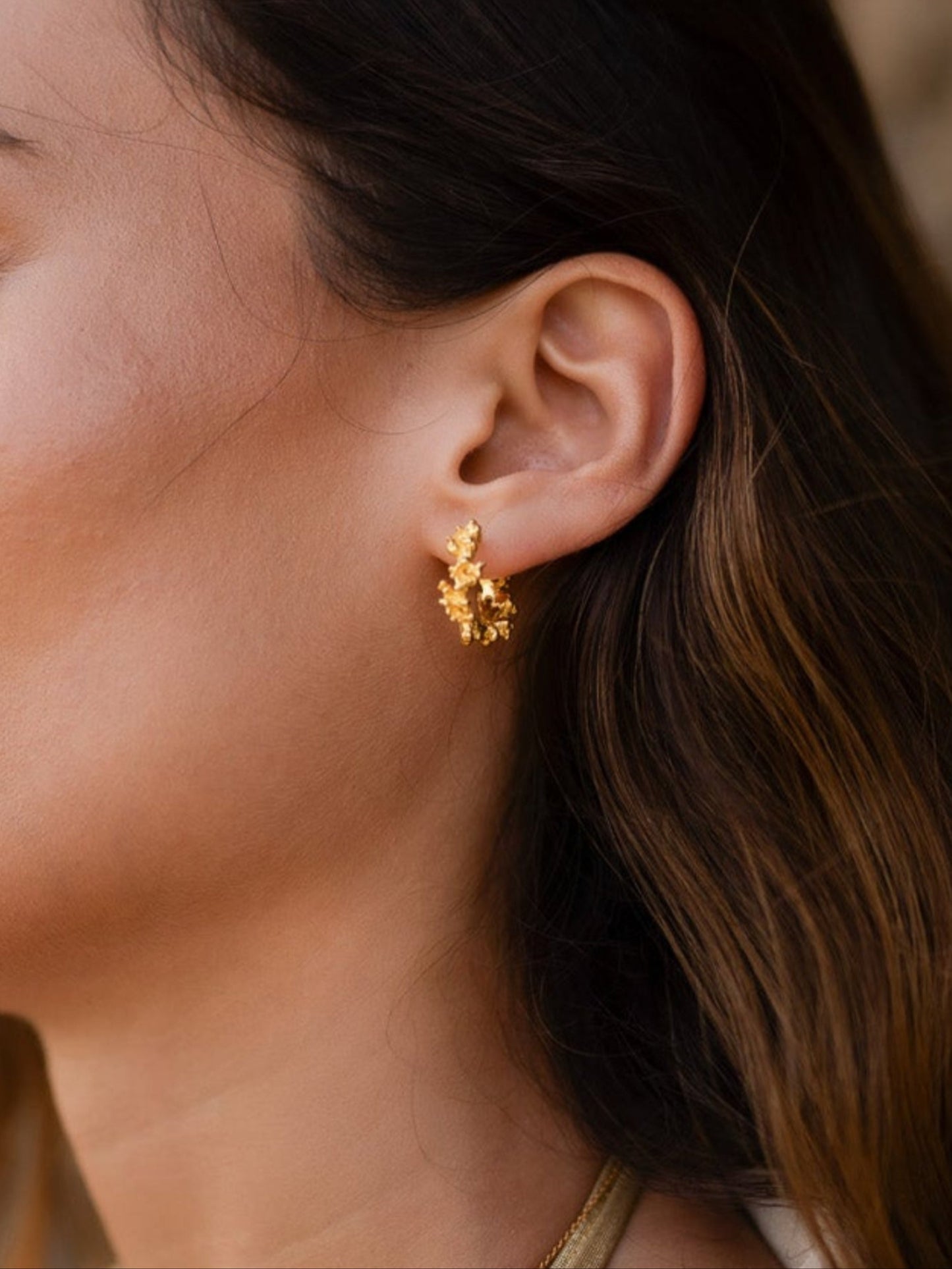Coral Gold Hoop Earring