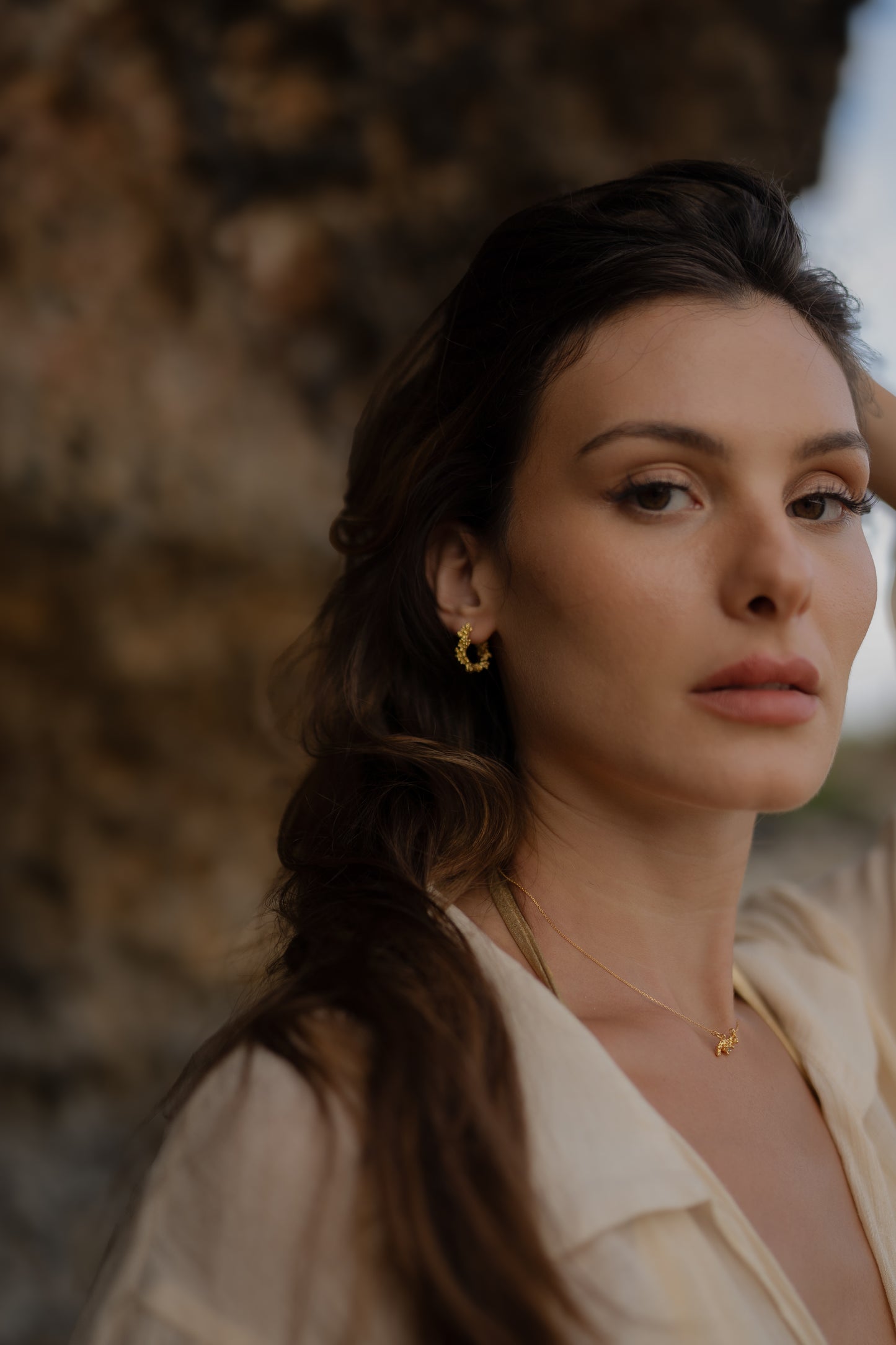 Coral Gold Hoop Earring