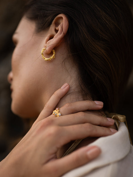 Coral Gold Hoop Earring