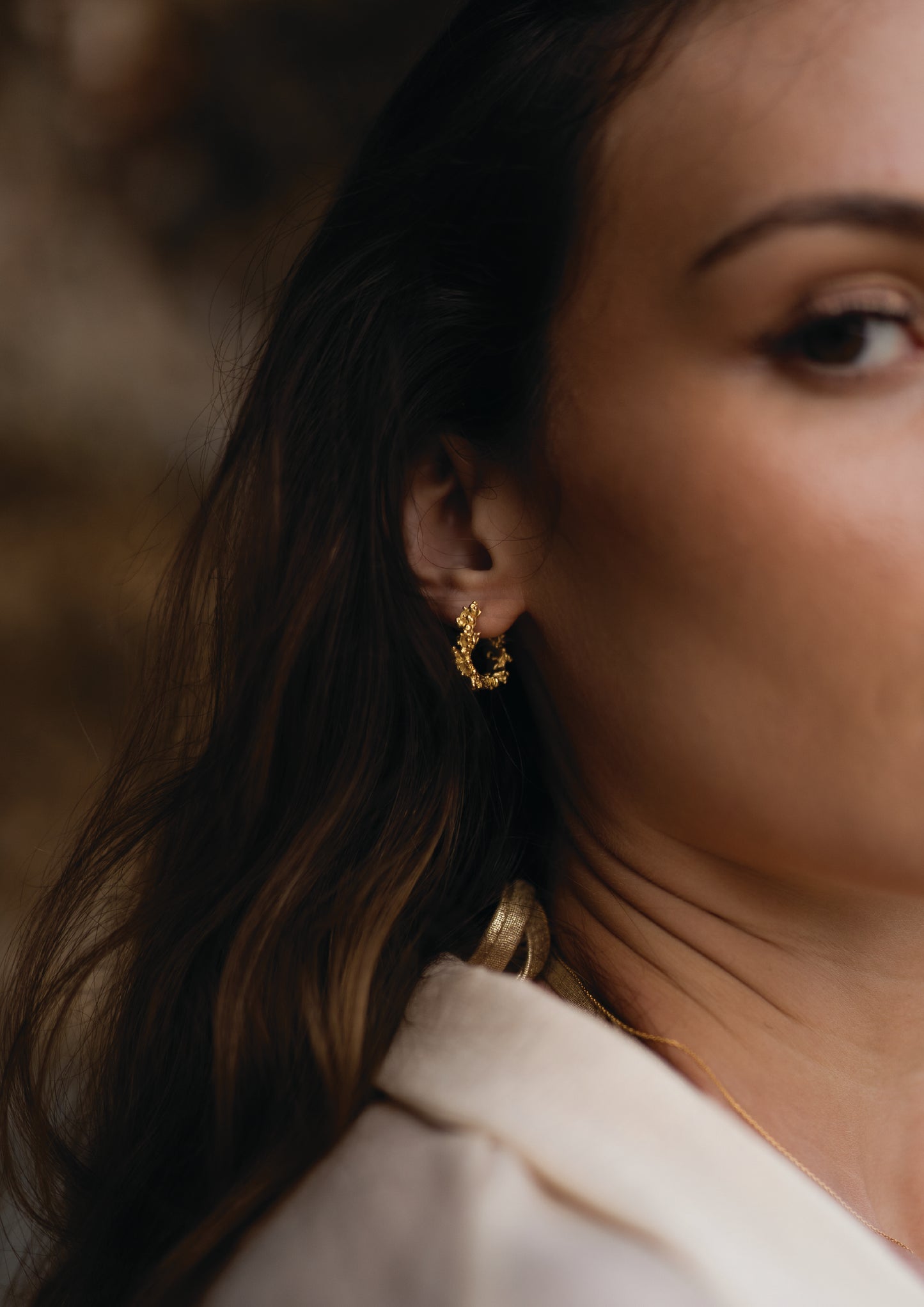Coral Gold Hoop Earring
