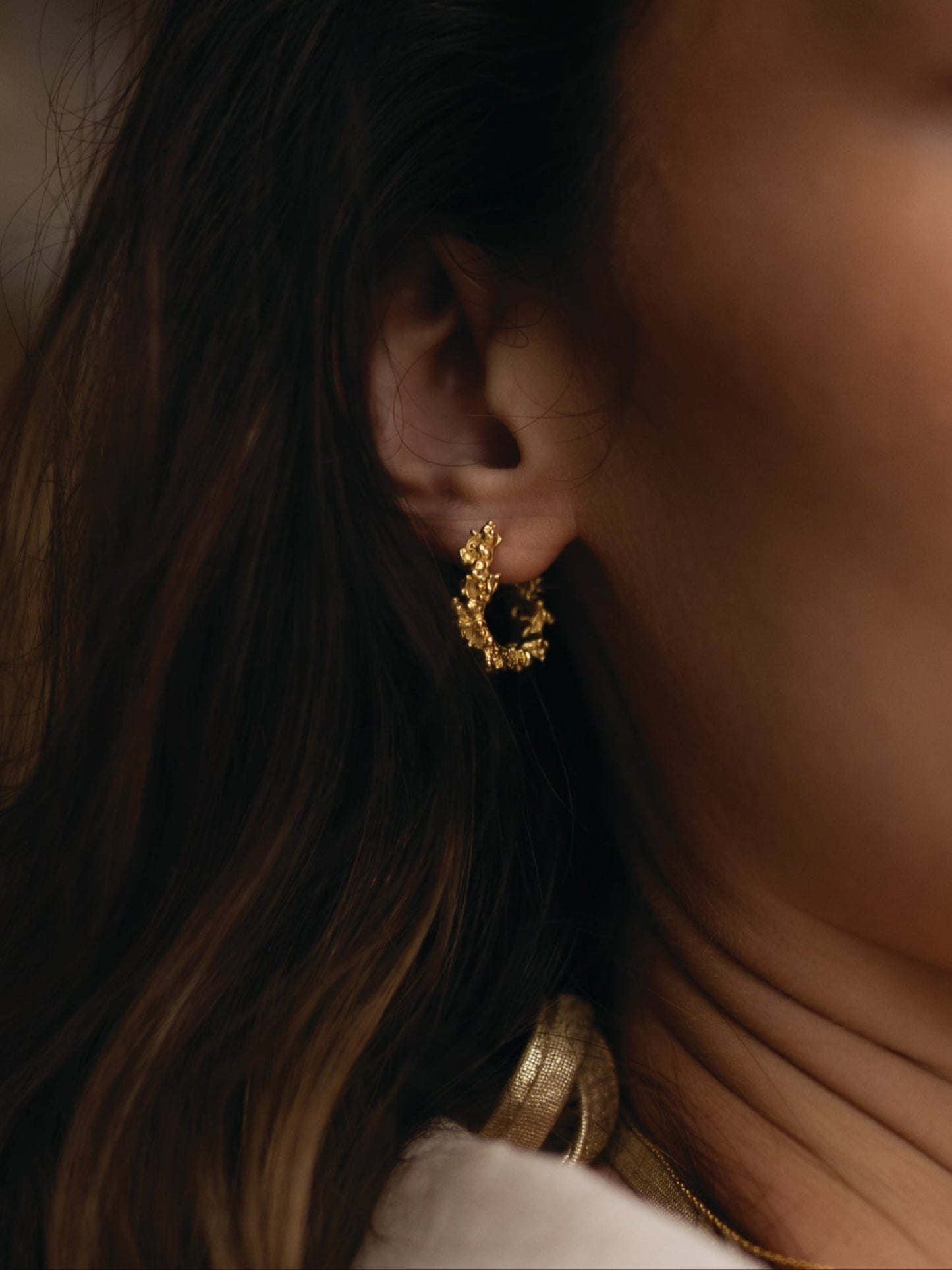 Coral Gold Hoop Earring