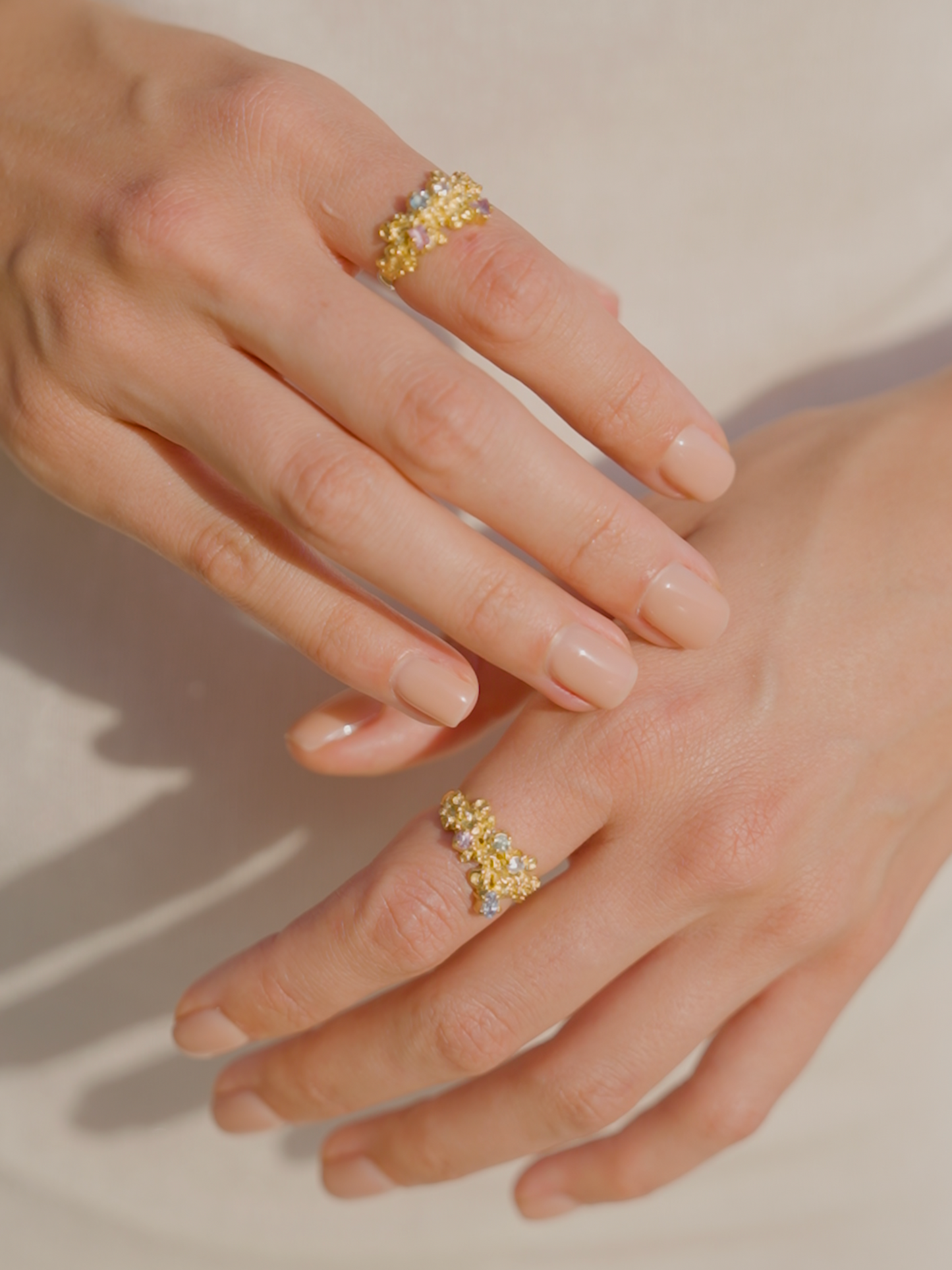 Coral Ring Gold #13 with candy coloured Sapphires - size 6.5