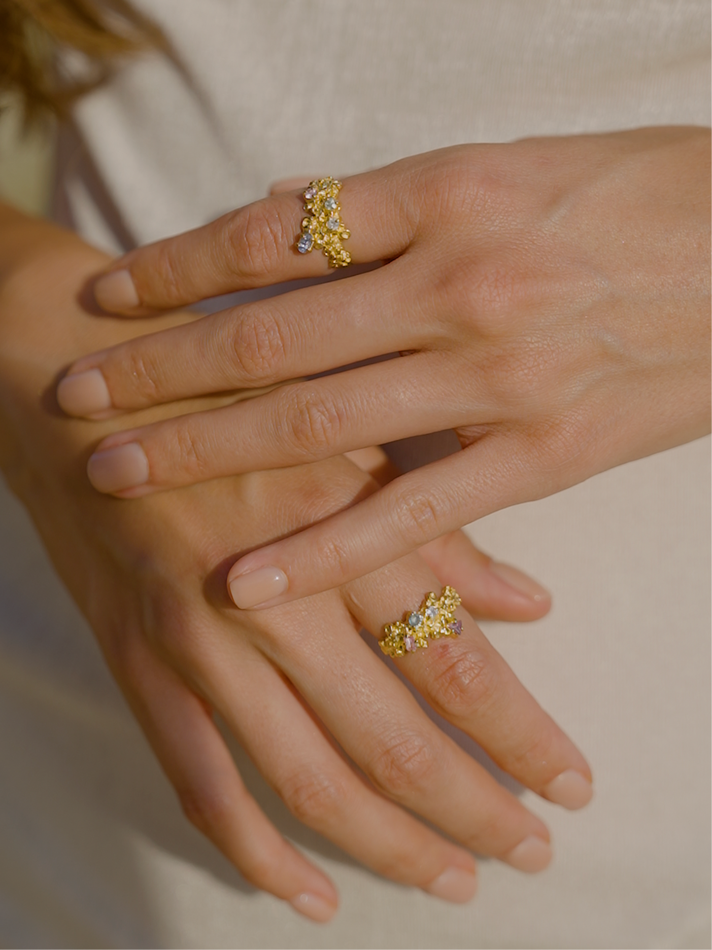 Coral Ring Gold #13 with candy coloured Sapphires - size 6.5