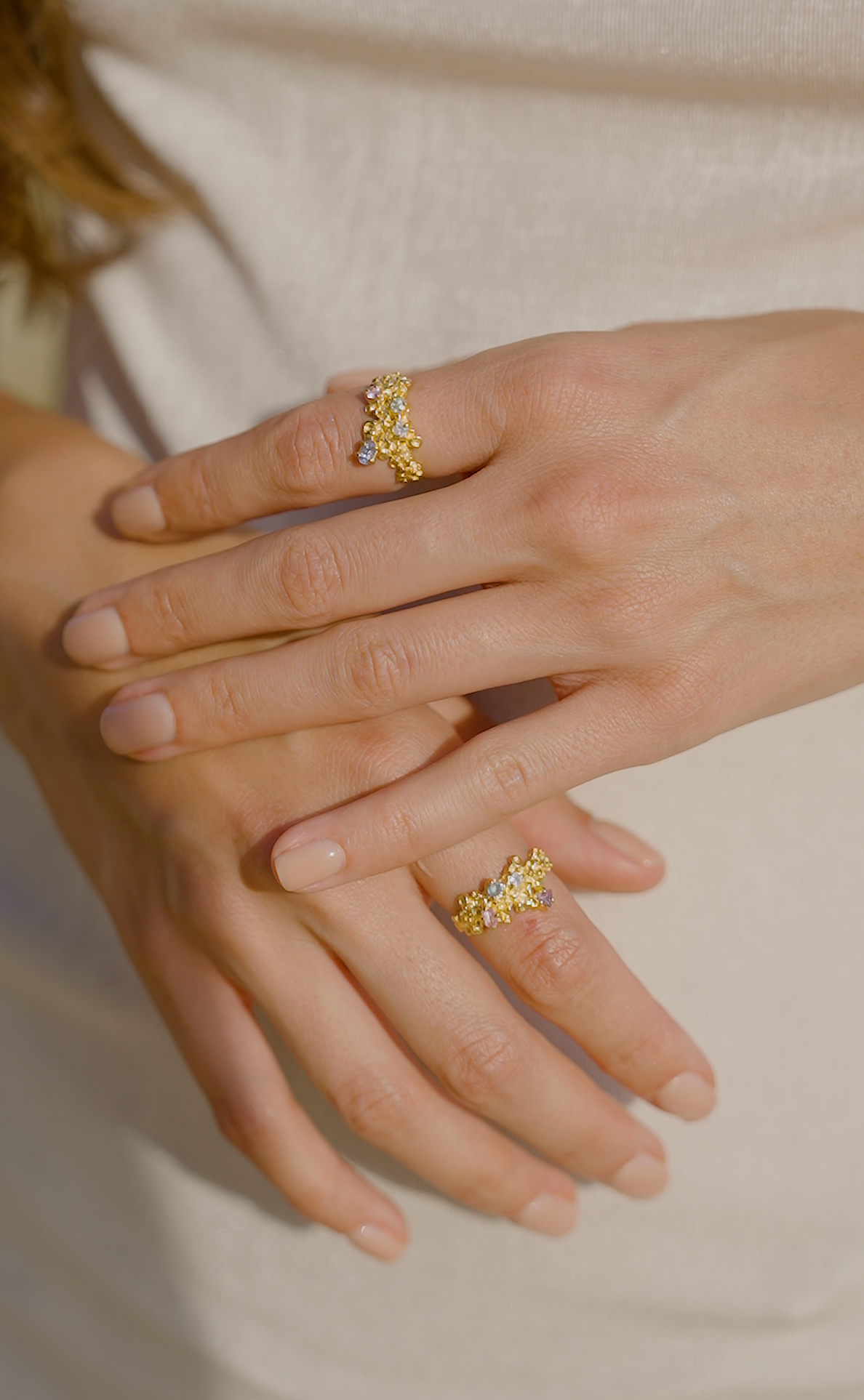 Coral Ring Gold #13 with candy coloured Sapphires - size 6.5