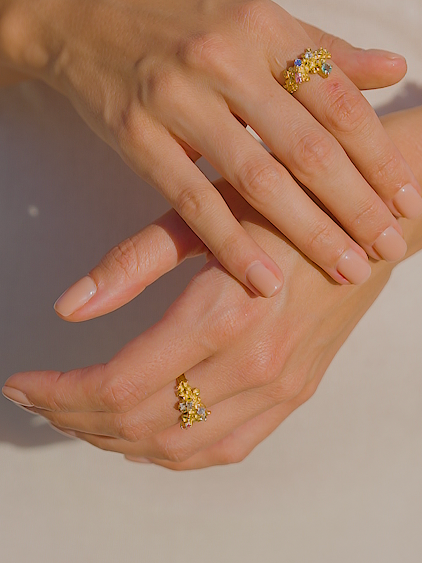 Coral Ring Gold #16 with candy coloured Sapphires - size 7