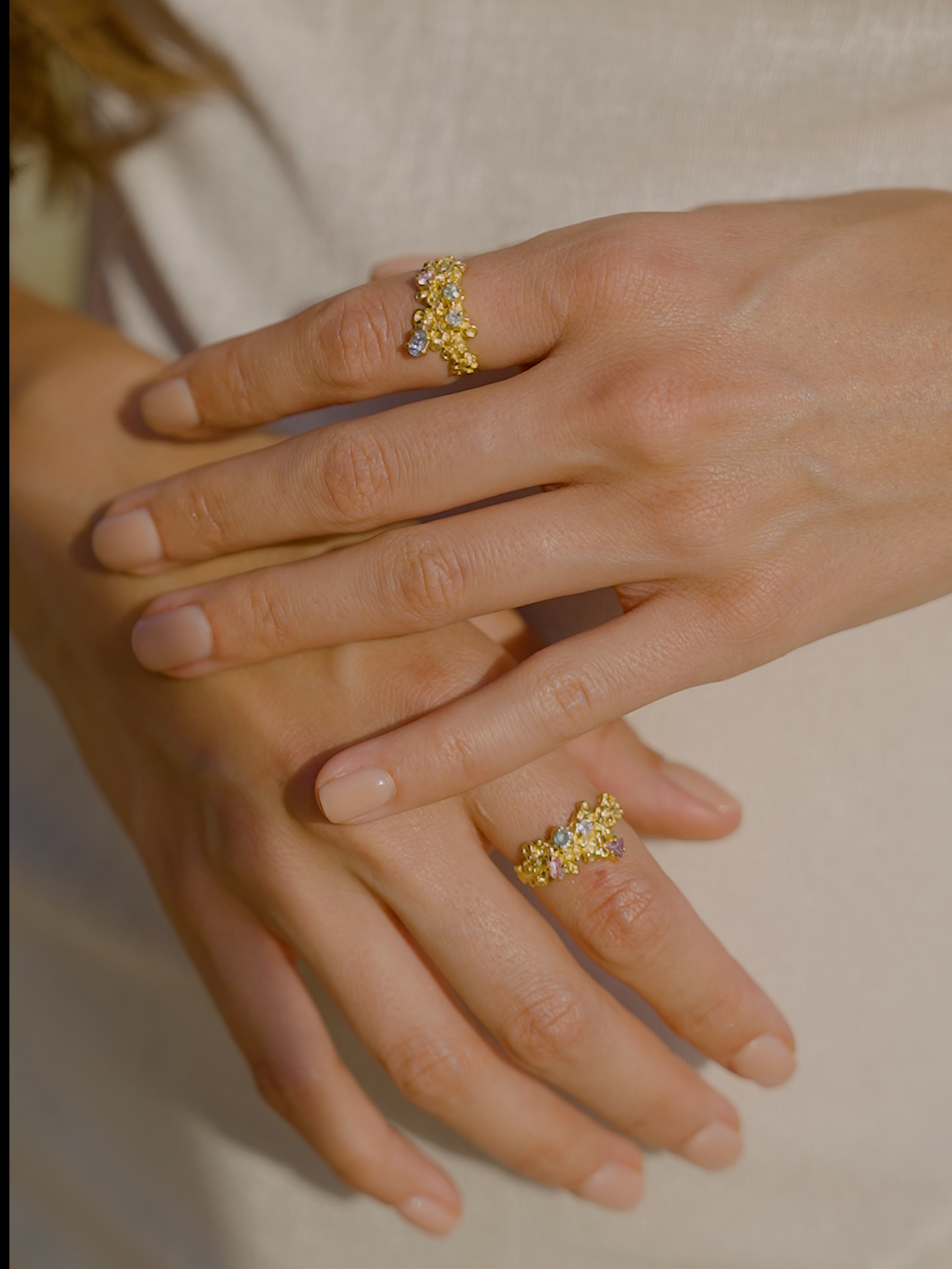 Coral Ring Gold #18 with candy coloured Sapphires - size 7