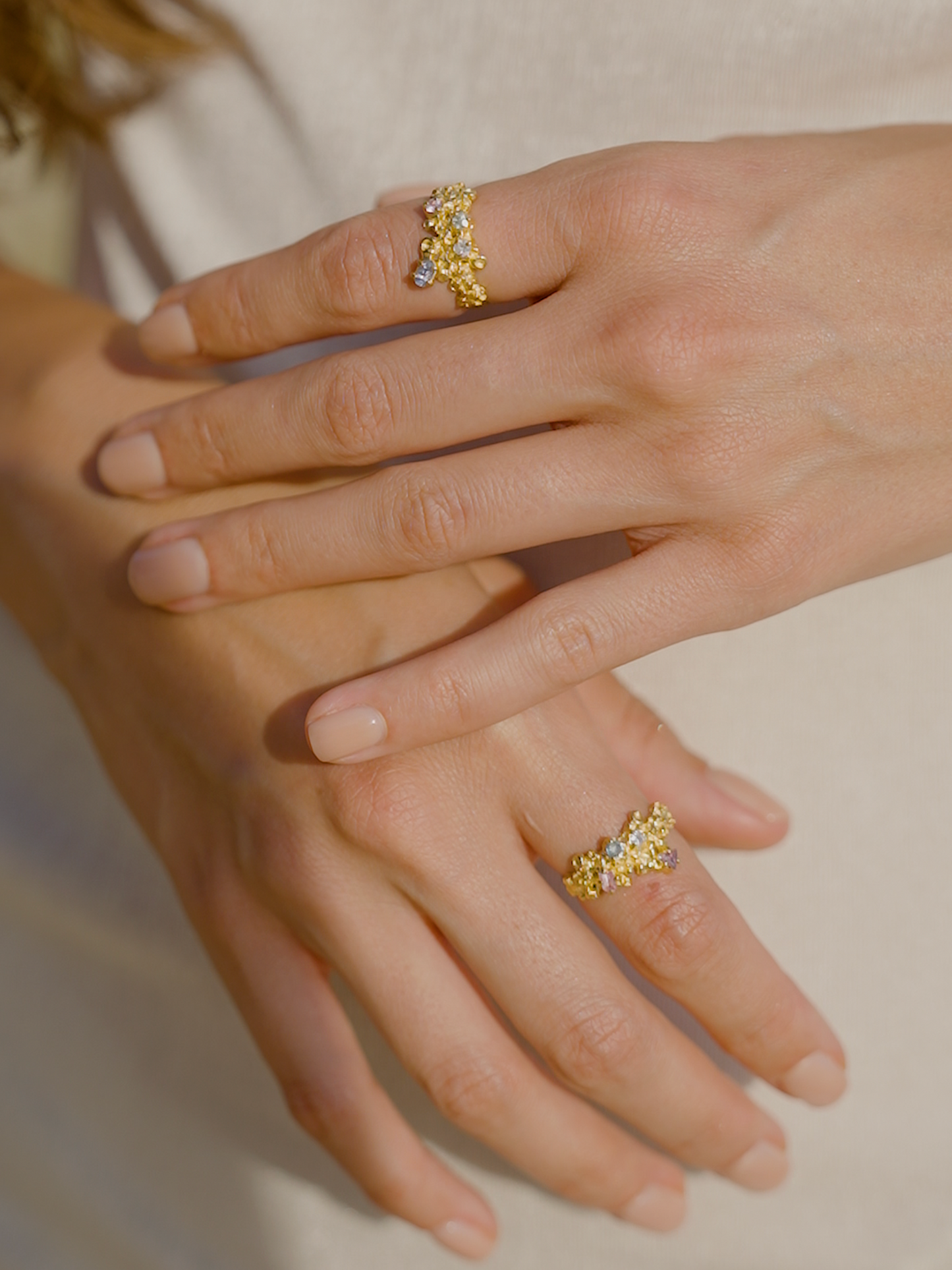 Coral Ring Gold #18 with candy coloured Sapphires - size 7