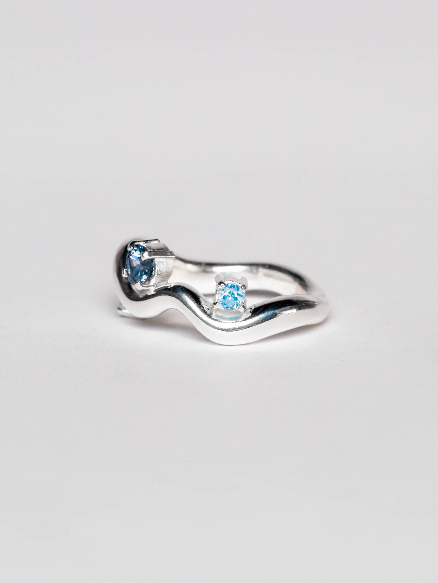 Wave Ring Silver with 3 multi Stones # 1  | Size 7