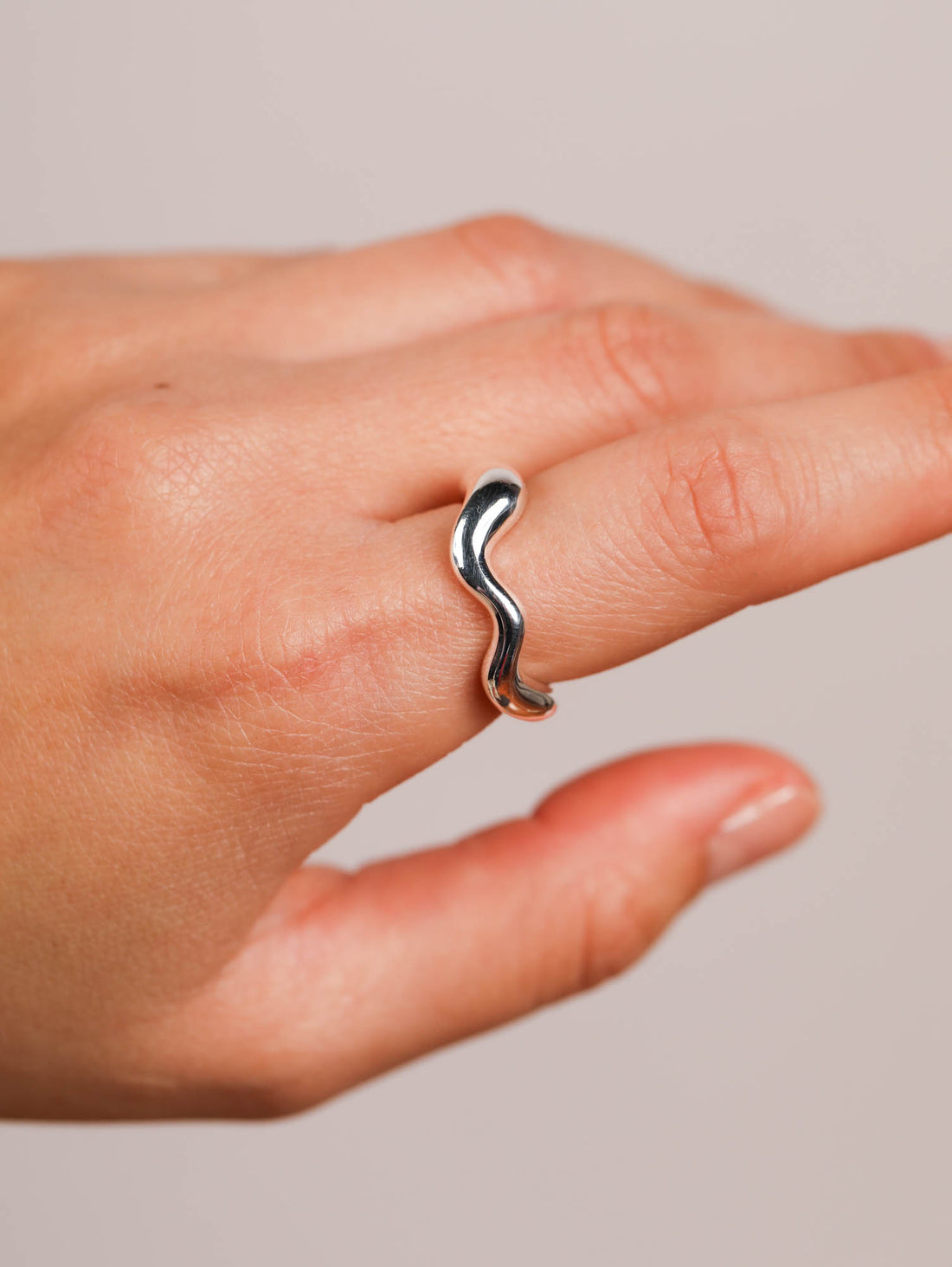 Ring silver Wave minimal style Organic shape wave chunky gold 925 ...