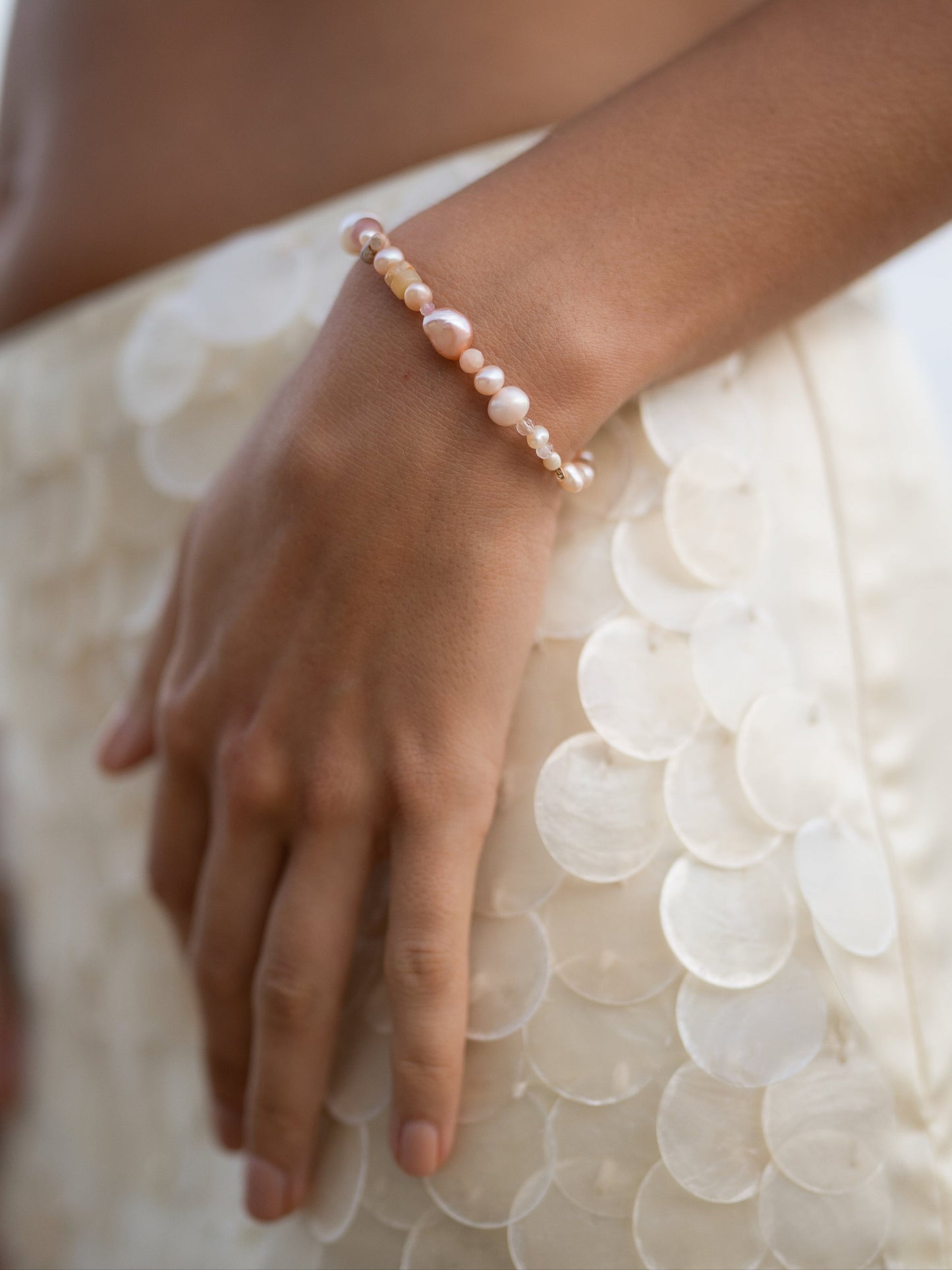 Peach Candy Pearl & Opal Bracelet