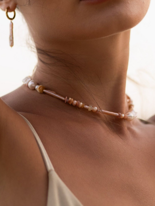 Peach Candy Pearl & Opal Necklace