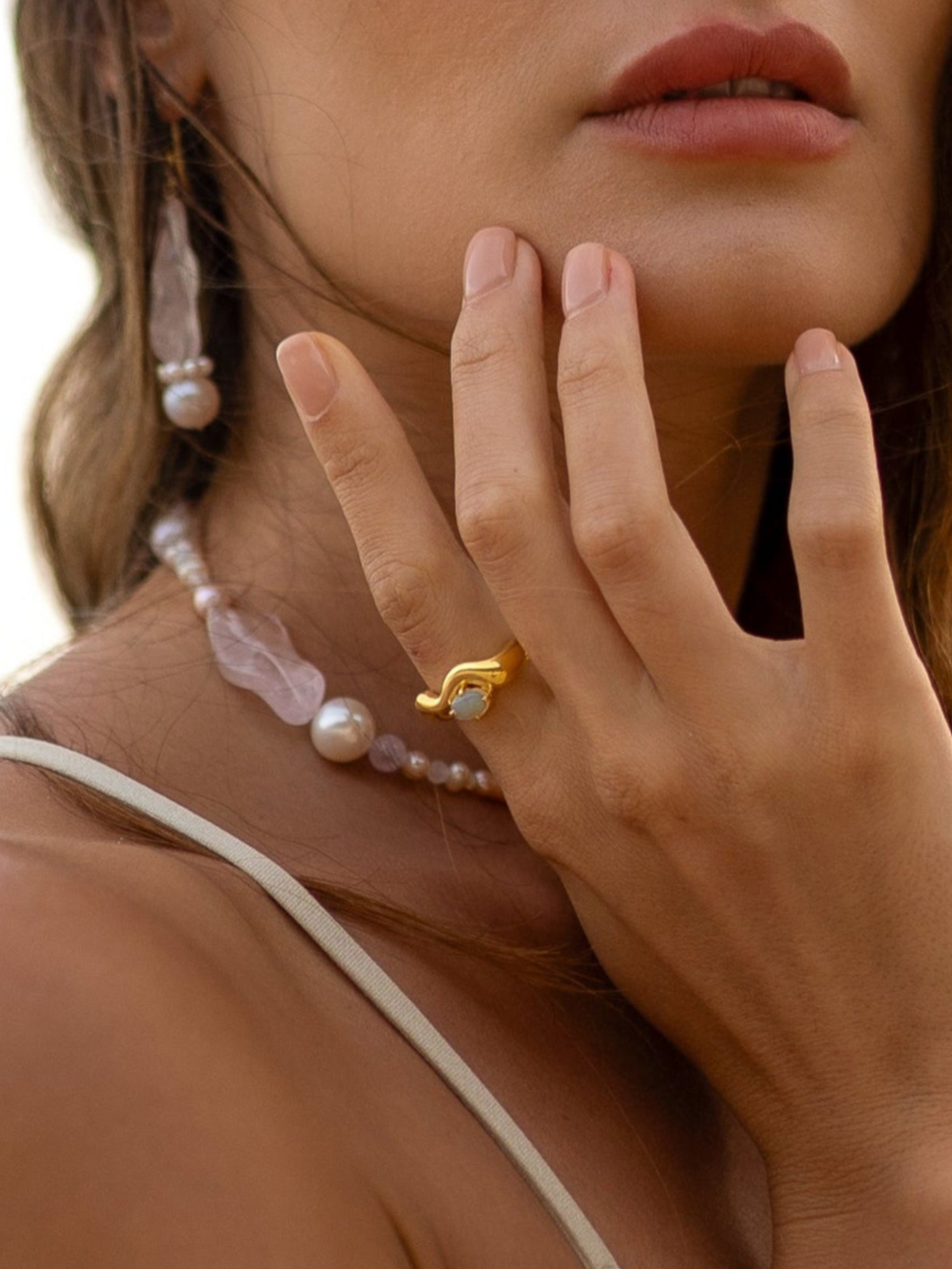 Wave Ring Gold with single opal # 21 | Size 7