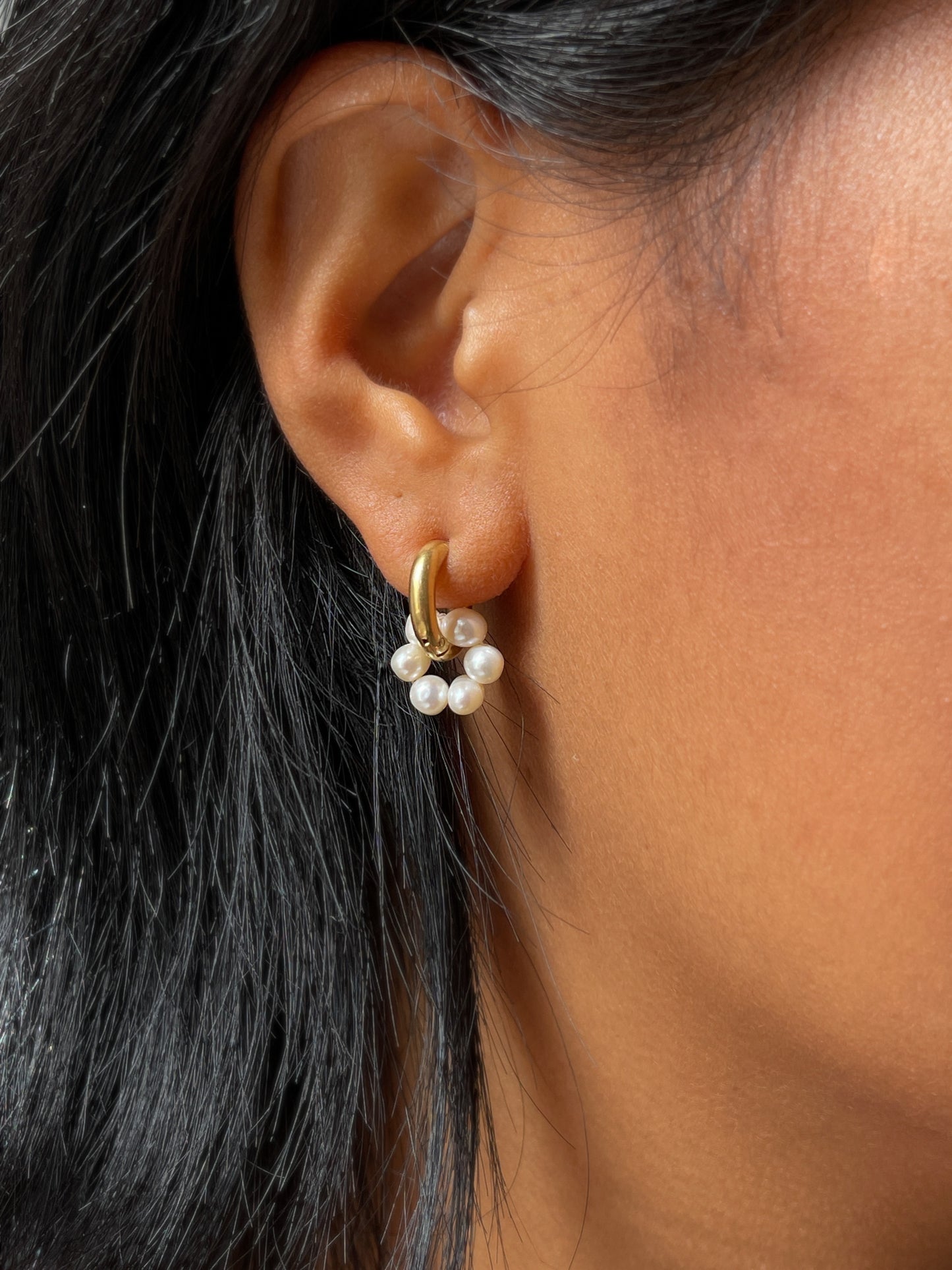 Pearl Halo Hoops - 14 karat Gold Filled Hoops, each suspending a halo of freshwater pearls. This ultra cute pair, can be worn singularly, or combined with other pieces.