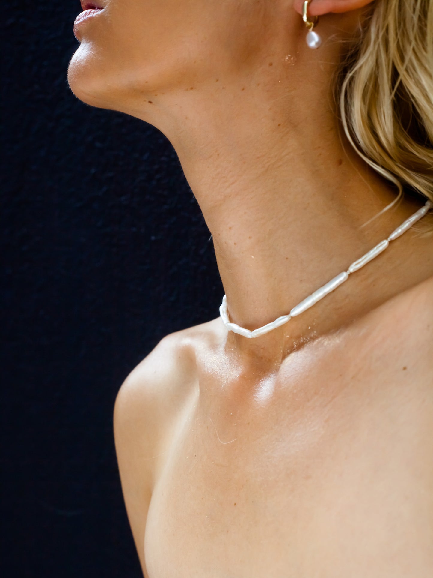 Luxe Keshi & Biwa Pearl Necklace. Biwa and Keshi pearls, naturally white with an iridescent shine and in free formed shapes feature on this stunning necklace. Elongated shaped Biwa pearls are peppered with nugget shaped Keshi pearls. This necklace is handcrafted using 100% Silk thread, and is highlighted with 14kt Gold Filled beads and hardware.  Designed and Handcrafted by nāmaka in Melbourne Australia      