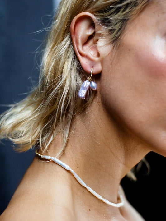 Violet Keshi Pearl Hoop Earrings