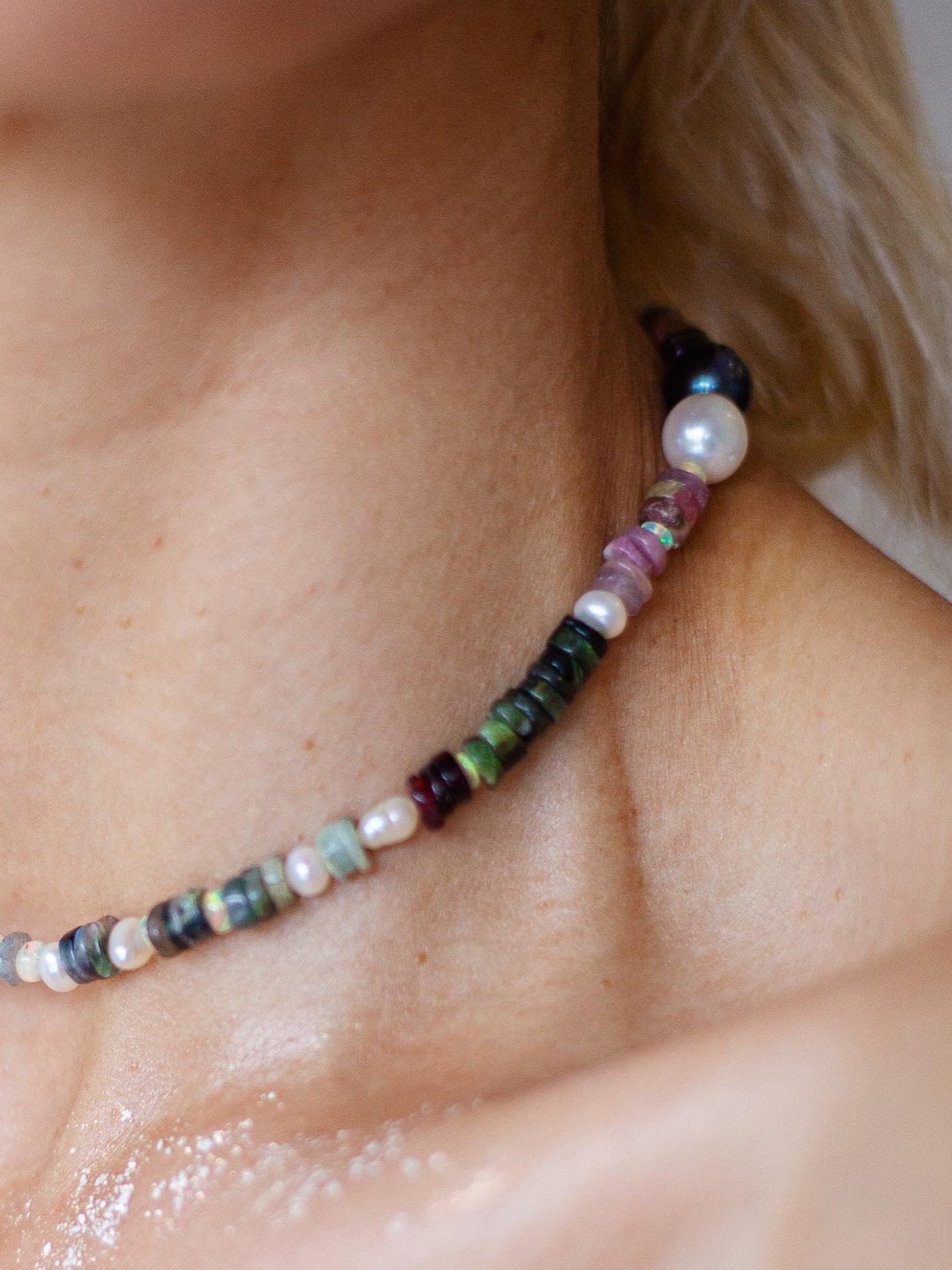 Nāmaka Bold Tourmaline with Akoya & Tahitian Pearl Choker Necklace.